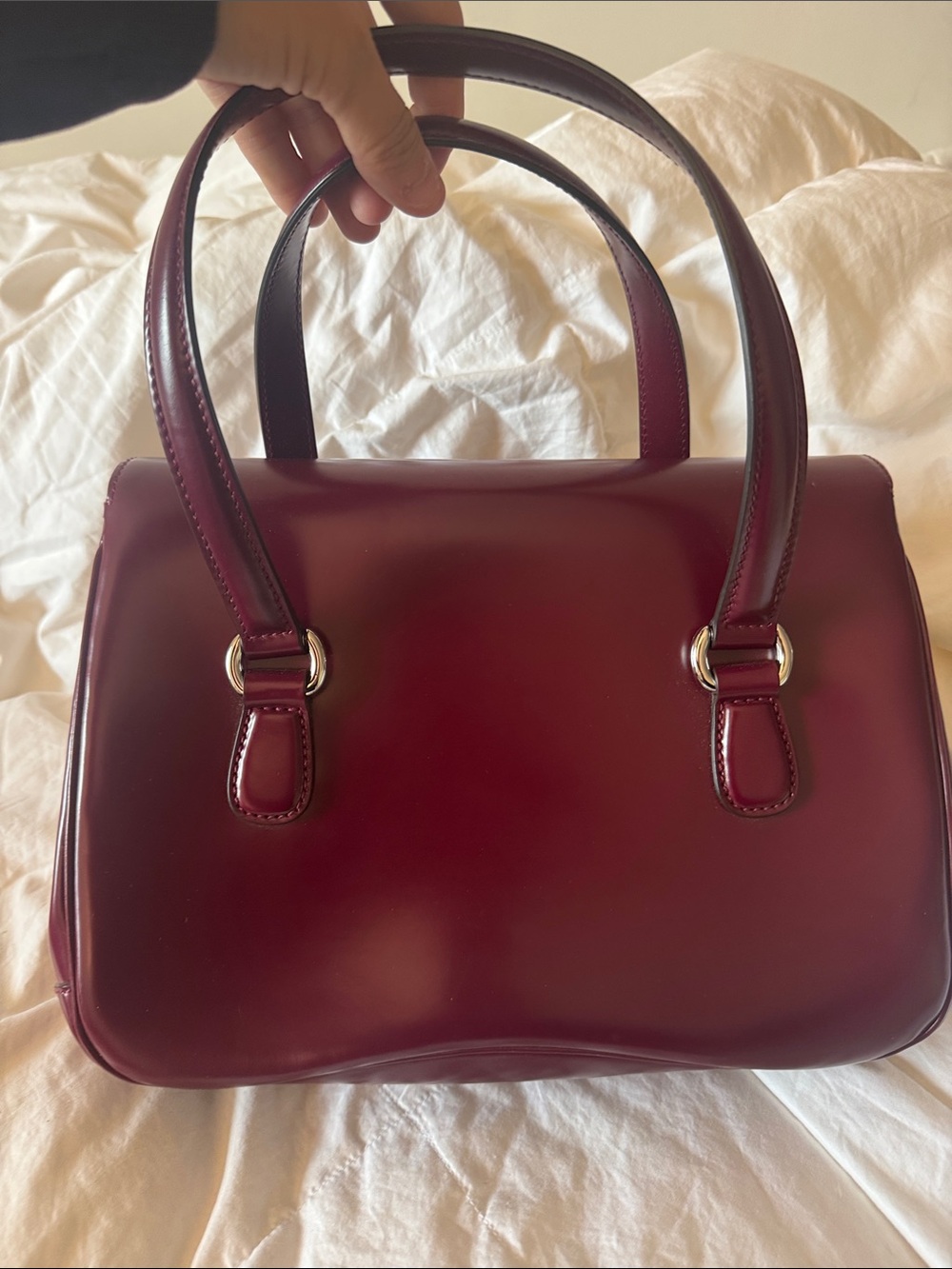 Gucci Burgundy Leather Top-Handle Satchel with Gold Hardware - Picture 2 of 13